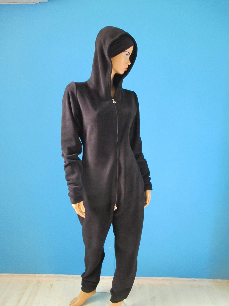 fleece bodysuit double zipper full body suit long sleeves of polar fleece union suit hooded one piece jump suit playsuit unitard lounge suit image 10