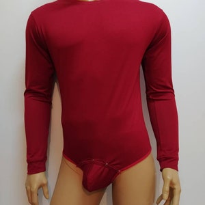Mens Bodysuit thong front opening fully opened thong bottom T-shirt top long sleeve bodyshirt union suit mens underwear biking undershirts