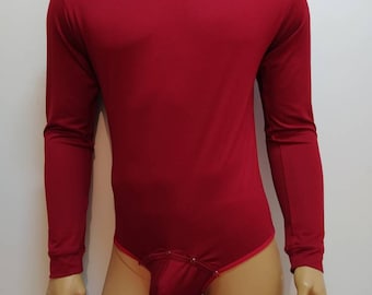 Mens Bodysuit thong front opening fully opened thong bottom T-shirt top long sleeve bodyshirt union suit mens underwear biking undershirts