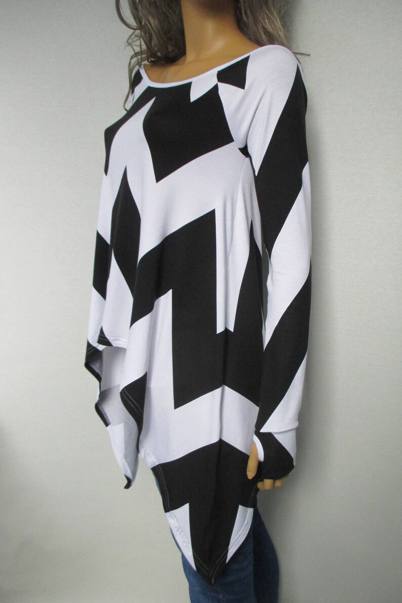asymmetrical tunic top long sleeves tee with thumb chevron loose plus size t-shirt