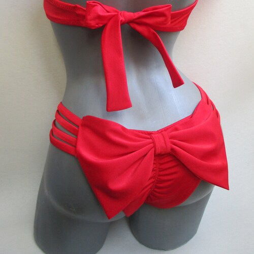 High Waist Sexy Bikini Bottom Cheeky Brazilian Bow Back Etsy