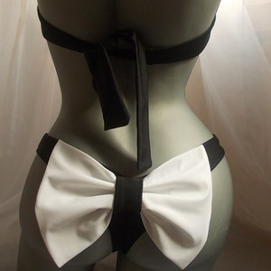 black  white bow bandeau and brazilian thong bow bikini swimsuit bicolor  bathing suit pool bikini thong big bows bandeaux black and white