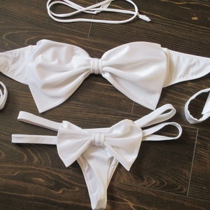 wedding swimsuit set bandeau top sexy brazilian strappy bow thong bikini bottom white swimsuit bathing suit bikini w/bows CREATE YOUR OWN