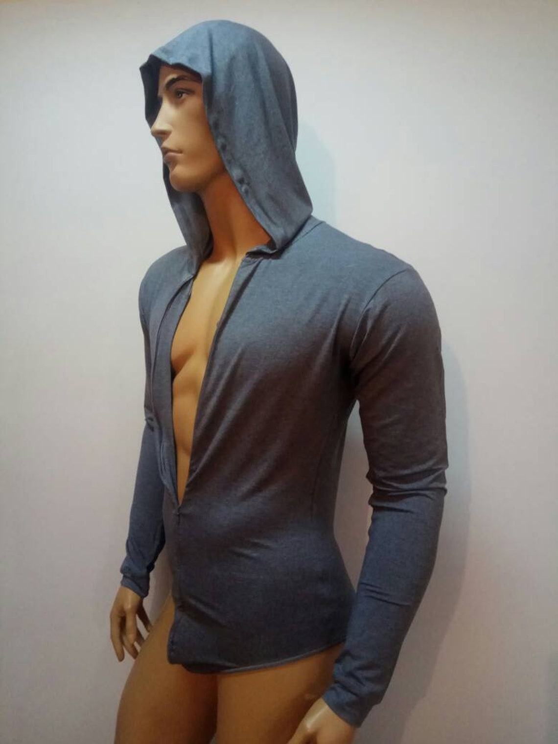 Mens bodysuit hoodie thong back long sleeves bodysuit for | Etsy