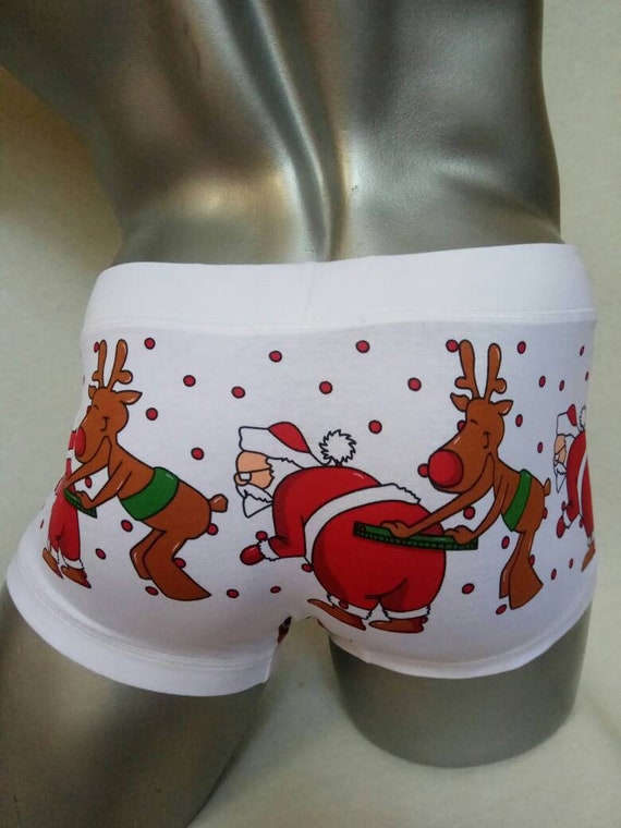 Mens Underwear Boxers Christmas Gift Rudolph and Santa Claus Boxer