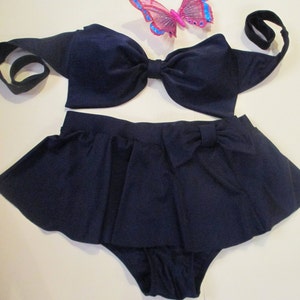High Waisted Skirted Bikini: Retro Bow Bandeau Swimsuit