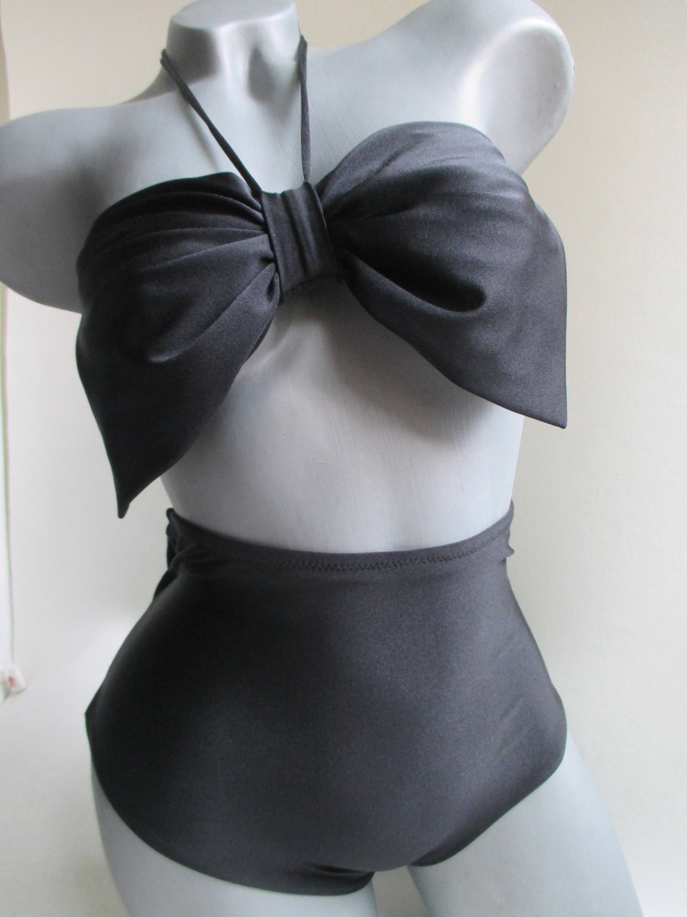 high waisted cheeky bikini bottoms pink bow bandeau top with Etsy