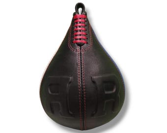 Speed bag 6x9 inch Boxing Bag Custom made to order speedbag leather black  contrast stitching and lace 5x8