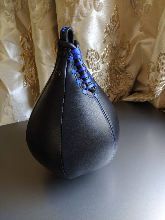 Custom Leather Speedbag Black Blue 6x9 Inch Speedball Custom Made
