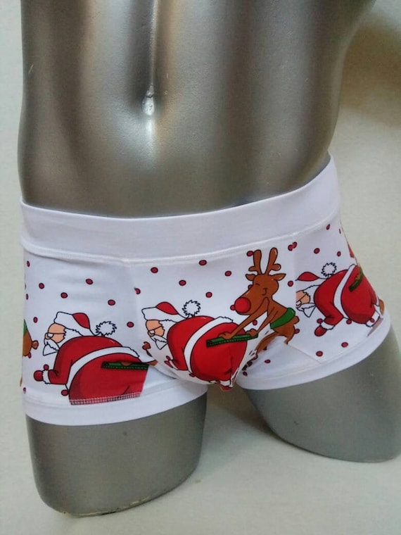 Mens Underwear Boxers Christmas Gift Rudolph and Santa Claus Boxer