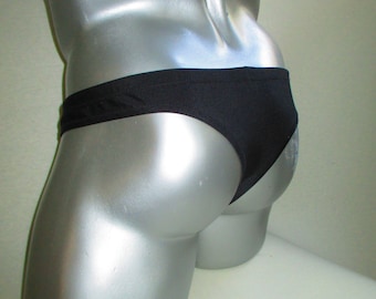 Mens Black Thong Swimsuit: Low Rise, Cheeky Cut