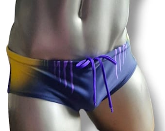 Boxershorts Badeanzug Herren Bikini Badehose abstrakter Druck gelb lila Farbe Badeanzug Herren Pool Strand Bademode Festival Badeanzug