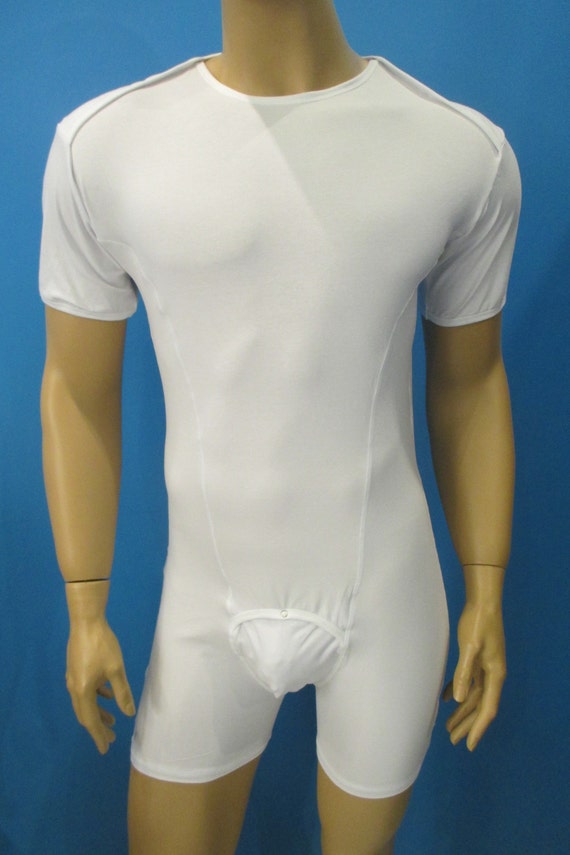 Mens Bodysuit Short Sleeves Union Suit Shoulders Opening Front