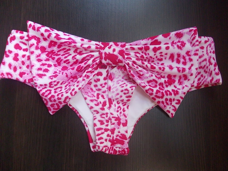 Pink Cheetah Bow Brazilian Bikini Bottom: Cheeky Cut Swimwear image 2