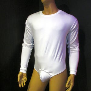 T-shirt mens bodysuit thong style long sleeves union suit fully opening thermal underwear one whole piece low waist string rear O-neck shirt