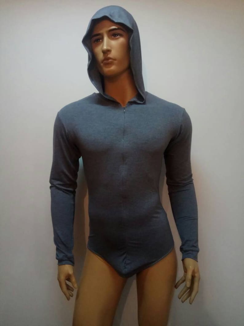 Mens bodysuit hoodie thong back long sleeves bodysuit for Etsy