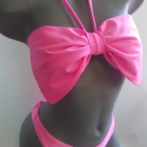 Pink Bow Bandeau Thong Bikini Set - Brazilian Tanga Swimsuit