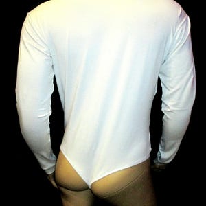 T-shirt mens bodysuit thong style long sleeves union suit fully opening thermal underwear one whole piece low waist string rear O-neck shirt