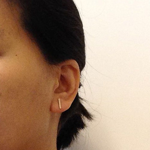 Gold Silver Bar Stud Earrings, Gold Silver Line Earrings, Small Earrings, Minimalist, Modern