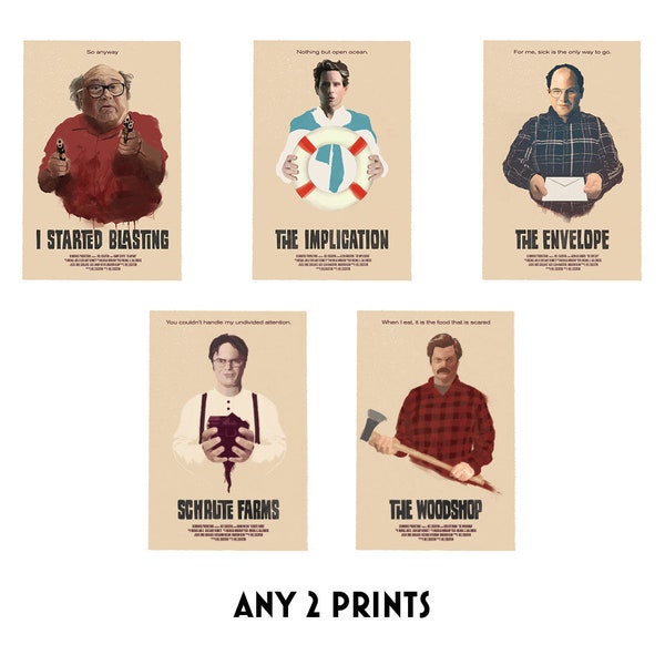 Sitcom Horror Combo Pack - Any 2 Sitcom Horror Prints - Dwight Schrute - Dennis Reynolds - Ron Swanson - Frank Reynolds  - Movie Poster