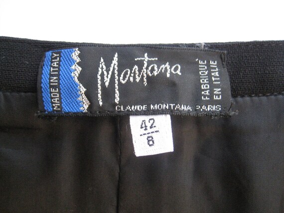 MONTANA* black wool crepe skirt * A-line * leathe… - image 5