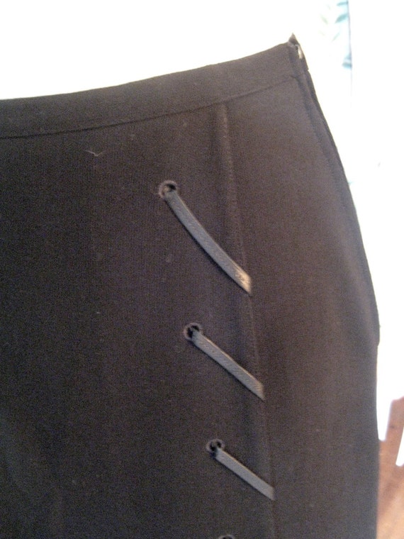 MONTANA* black wool crepe skirt * A-line * leathe… - image 3