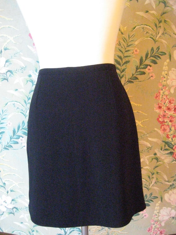 MONTANA* black wool crepe skirt * A-line * leathe… - image 4
