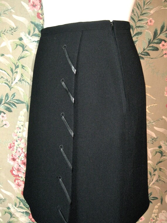MONTANA* black wool crepe skirt * A-line * leathe… - image 2