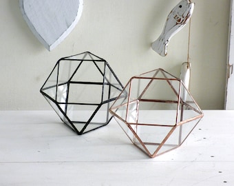 Geometric Terrarium, Cuboctahedron, A Handmade Stained Glass Terrarium, Use As a Planter, Wedding Ring Box or a Jewelry Box