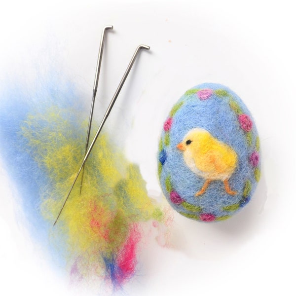 Needle Felted Easter Egg Ornaments, Art Home Decor, Easter Decoration, Spring Decor, Blue Egg with Yellow Chick, Ideal Easter Gift For Her