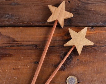 Handmade Wooden Star Wand Natural Wood Gold Home Decor Gift Wedding Solid Timber