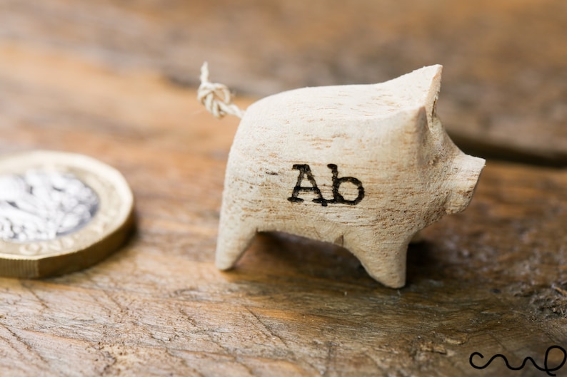 Handmade Hand Carved Natural Little Wooden Pig for Crafts, Home Decor Colouring image 5