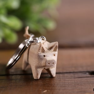 Handmade Wooden Little Pig Keyring Key Fob Unique Gift Wedding Animal Keyring