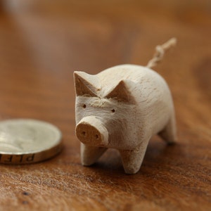 Handmade Hand Carved Natural Little Wooden Pig for Crafts, Home Decor Colouring image 1