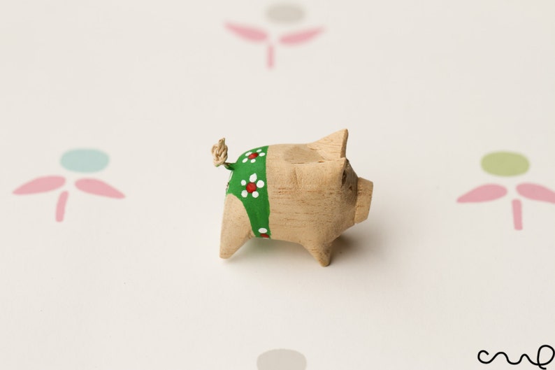 Handmade Colour Wooden Little Pig Green Shorts Pigs Farm Animal HandCarved