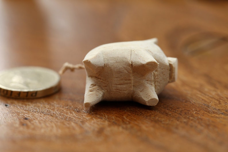 Handmade Hand Carved Natural Little Wooden Pig for Crafts, Home Decor Colouring image 4