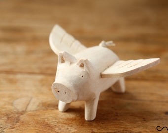 Handgemachte hölzerne fliegende Schweinfigur, wunderliche Schreibtischverzierung