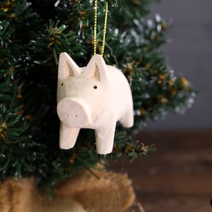 Handmade Natural Wooden Pig Hanging Ornament With Gold String Home Decor