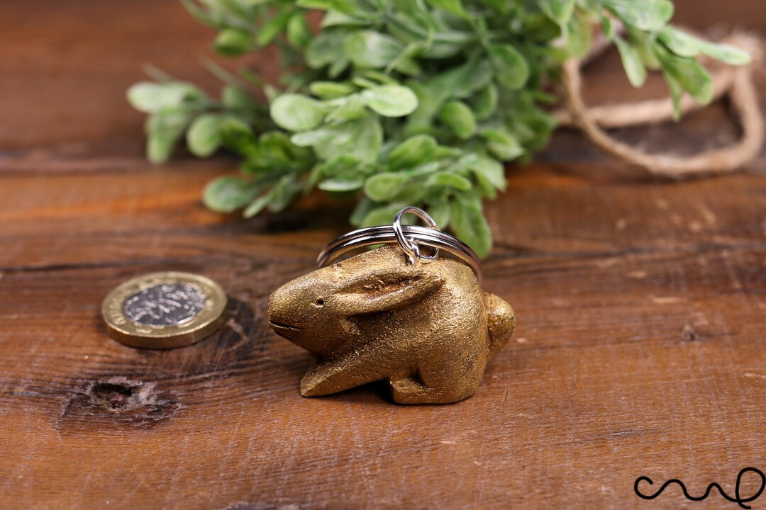 Handmade Little Gold Wooden Rabbit Keyring Key Fob Unique Gift Wedding ...