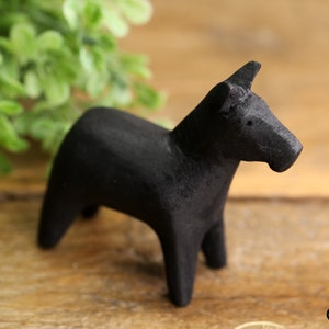 Hand-carved Handmade Black Wooden Horse Donkey Craft Art Colouring Horses Decor