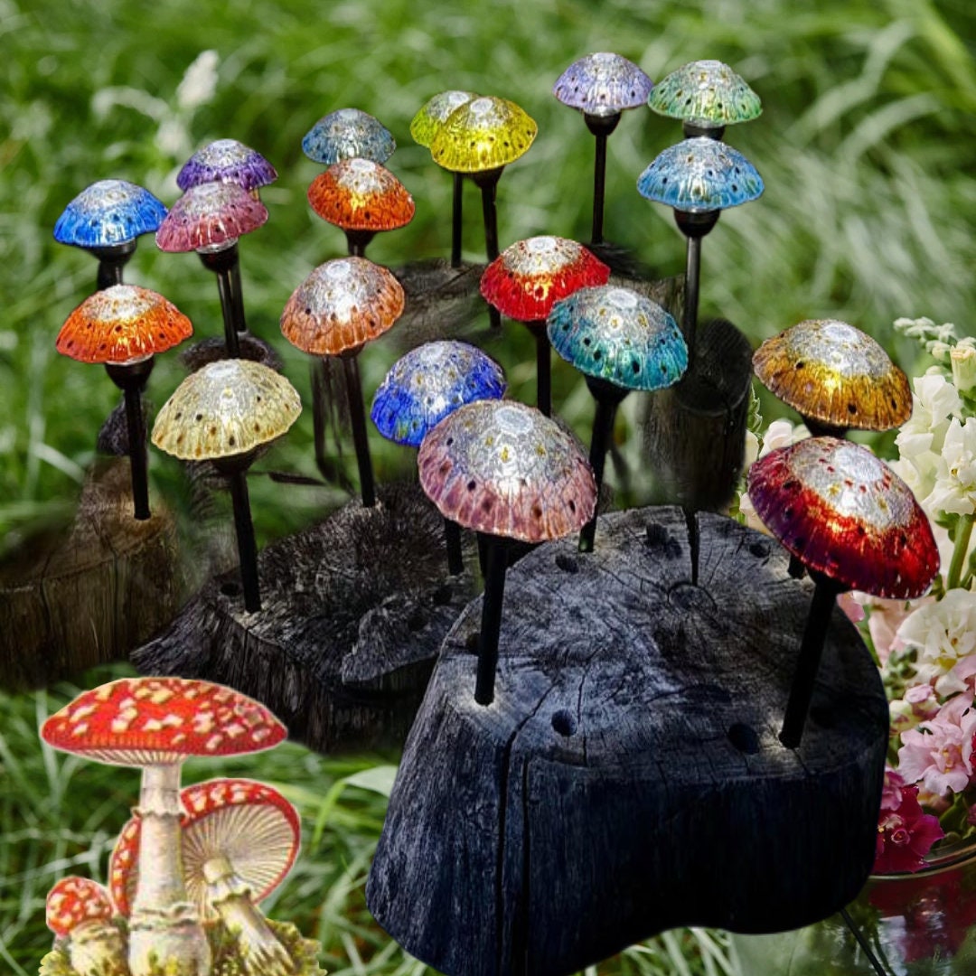 Unique Solar Lights Glass Mushroom Light Fused Glass Mushroom Garden