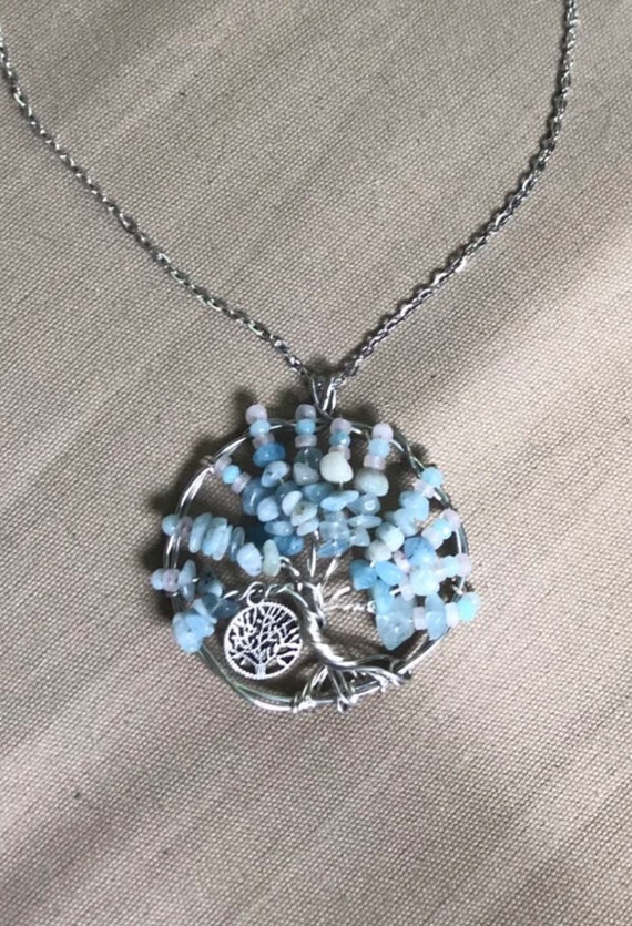 Aquamarine tree of life best sale necklace