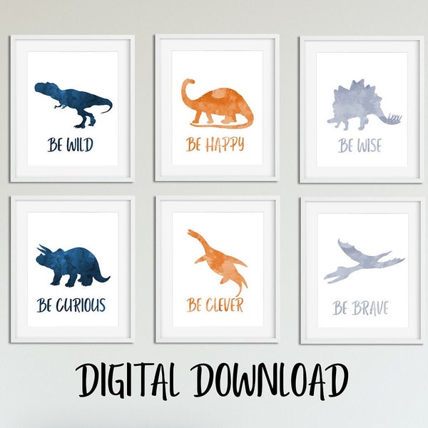 Printable Dinosaur Pictures Set, DOWNLOADABLE, Digital Download, For 6 Dinosaur Prints, 8x10, 16x20, 6 Pieces, Animals And Words