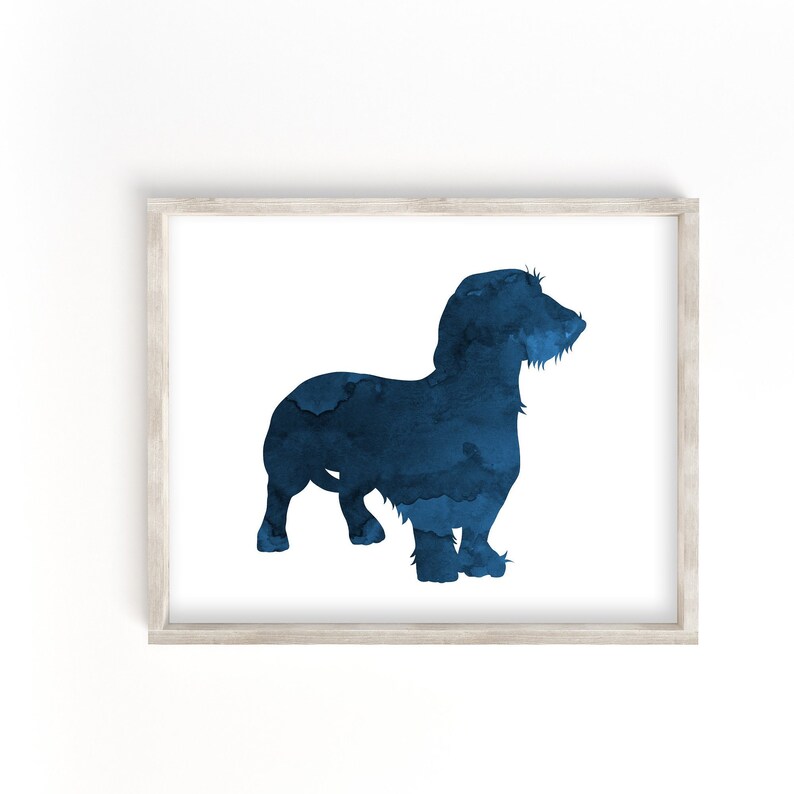Wirehaired Dachshund Artwork Printable Digital Download Dachshund Print Doxie Prints Dark Blue Dog Themed Nursery And Bedroom Decor