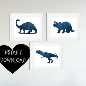 Dinosaur Room Decor, 8 x 10, Printable Art, Blue Water Color, Set of 3 8x10 Prints, Landscape, Decor for Boys Room, Wall Art Boy Nursery