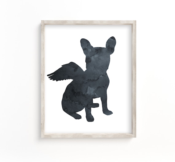 Digital Download Black Custom Dog Name Print Downloadable Frenchie Memorial Print Angel Wings Wall Art French Bulldog Personalized