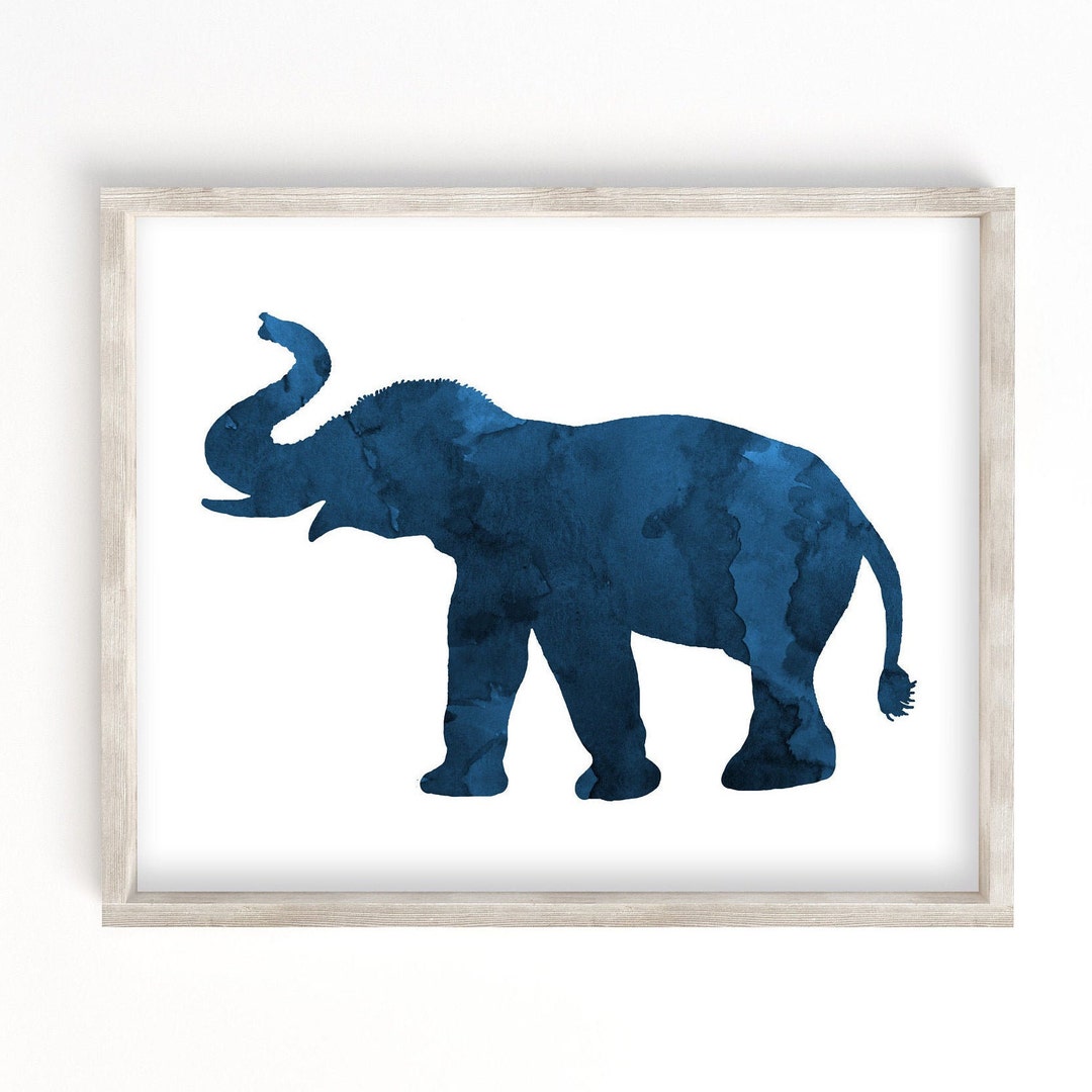 Blue Elephant Wall Art Print, Digital Downloads, Watercolor Picture