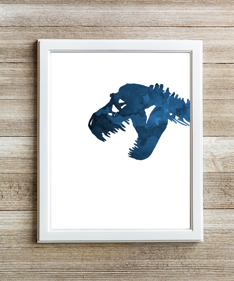 Navy Blue Dinosaur Skeleton Wall Art Print Set for 3 Prints Etsy