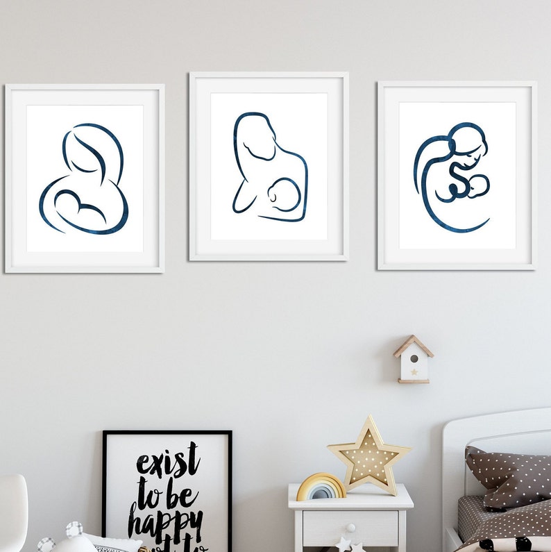 Printable Mother Breastfeeding Child Artwork Set Downloadable image 0