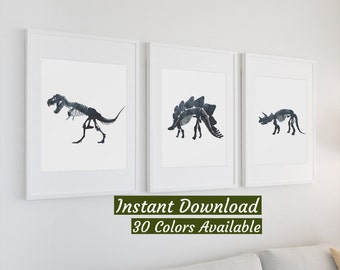 Black Dinosaur Wall Art • Decor for Boys Room • Printables • Childrens Room • Printable Kids Room Pictures • Skeleton • Nursery Decorations